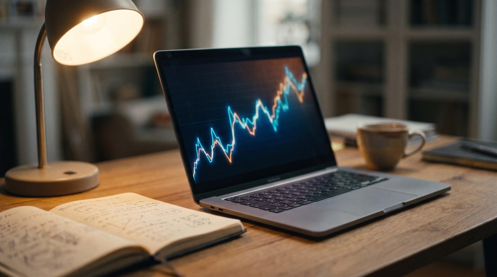 Illustrative photography — a laptop showing a performance graph